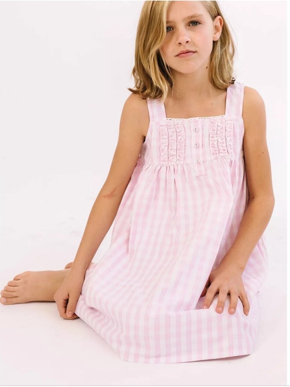 Petite Plume Girl's Twill Charlotte Nightgown Dress Pink Gingham